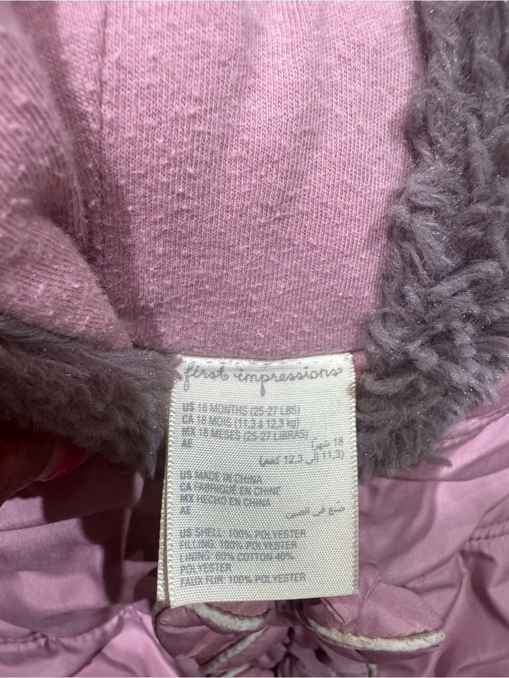First Impressions Mauve Pink Infant Hooded Snowsuit with Plush Trim - Picture 3 of 3